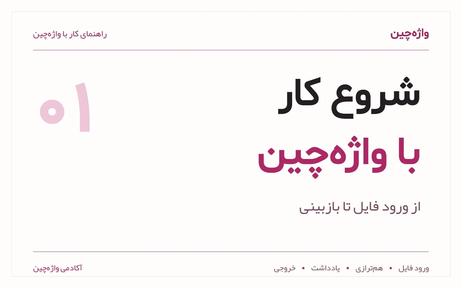 طرح نوشتاری راهنمای شروع کار با واژه‌چین، از ورود فایل و هم‌ترازی تا یادداشت و خروجی